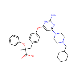 C[C@@](Cc1ccc(Oc2cc(N3CCN(CC4CCCCC4)CC3)nc(N)n2)cc1)(Oc1ccccc1)C(=O)O ZINC000043015196