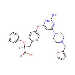 C[C@@](Cc1ccc(Oc2cc(N3CCN(Cc4ccco4)CC3)nc(N)n2)cc1)(Oc1ccccc1)C(=O)O ZINC000042989955