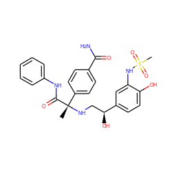 C[C@@](NC[C@H](O)c1ccc(O)c(NS(C)(=O)=O)c1)(C(=O)Nc1ccccc1)c1ccc(C(N)=O)cc1 ZINC000027103090