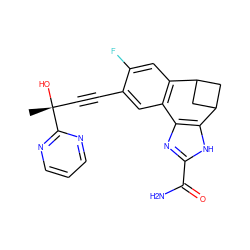 C[C@@](O)(C#Cc1cc2c(cc1F)C1CC(C1)c1[nH]c(C(N)=O)nc1-2)c1ncccn1 ZINC000215772446