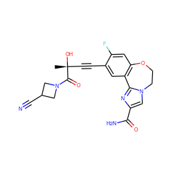 C[C@@](O)(C#Cc1cc2c(cc1F)OCCn1cc(C(N)=O)nc1-2)C(=O)N1CC(C#N)C1 ZINC000215738506