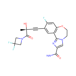 C[C@@](O)(C#Cc1cc2c(cc1F)OCCn1cc(C(N)=O)nc1-2)C(=O)N1CC(F)(F)C1 ZINC000215750649