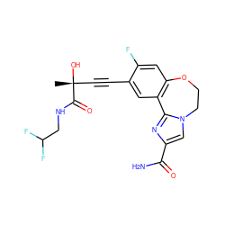 C[C@@](O)(C#Cc1cc2c(cc1F)OCCn1cc(C(N)=O)nc1-2)C(=O)NCC(F)F ZINC000220008915