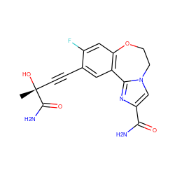 C[C@@](O)(C#Cc1cc2c(cc1F)OCCn1cc(C(N)=O)nc1-2)C(N)=O ZINC000205800164