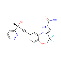 C[C@@](O)(C#Cc1ccc2c(c1)-n1nc(C(N)=O)cc1C(F)(F)CO2)c1cccnn1 ZINC000215777203