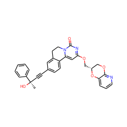 C[C@@](O)(C#Cc1ccc2c(c1)CCn1c-2cc(OC[C@@H]2COc3ncccc3O2)nc1=O)c1ccccc1 ZINC000220106773