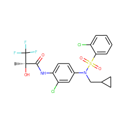 C[C@@](O)(C(=O)Nc1ccc(N(CC2CC2)S(=O)(=O)c2ccccc2Cl)cc1Cl)C(F)(F)F ZINC000040431299