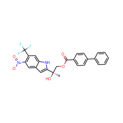 C[C@@](O)(COC(=O)c1ccc(-c2ccccc2)cc1)c1cc2cc([N+](=O)[O-])c(C(F)(F)F)cc2[nH]1 ZINC000034801526