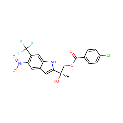 C[C@@](O)(COC(=O)c1ccc(Cl)cc1)c1cc2cc([N+](=O)[O-])c(C(F)(F)F)cc2[nH]1 ZINC000034801528