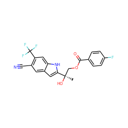 C[C@@](O)(COC(=O)c1ccc(F)cc1)c1cc2cc(C#N)c(C(F)(F)F)cc2[nH]1 ZINC000034801502