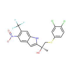 C[C@@](O)(CSc1ccc(Cl)c(Cl)c1)c1cc2cc([N+](=O)[O-])c(C(F)(F)F)cc2[nH]1 ZINC000034801496