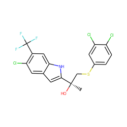 C[C@@](O)(CSc1ccc(Cl)c(Cl)c1)c1cc2cc(Cl)c(C(F)(F)F)cc2[nH]1 ZINC000034801494