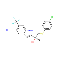 C[C@@](O)(CSc1ccc(Cl)cc1)c1cc2cc(C#N)c(C(F)(F)F)cc2[nH]1 ZINC000034801492