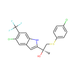 C[C@@](O)(CSc1ccc(Cl)cc1)c1cc2cc(Cl)c(C(F)(F)F)cc2[nH]1 ZINC000034801500