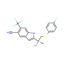 C[C@@](O)(CSc1ccc(F)cc1)c1cc2cc(C#N)c(C(F)(F)F)cc2[nH]1 ZINC000034801484