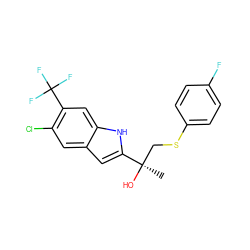 C[C@@](O)(CSc1ccc(F)cc1)c1cc2cc(Cl)c(C(F)(F)F)cc2[nH]1 ZINC000034801504