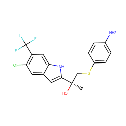 C[C@@](O)(CSc1ccc(N)cc1)c1cc2cc(Cl)c(C(F)(F)F)cc2[nH]1 ZINC000034801488