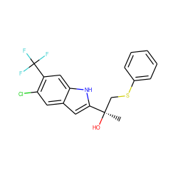 C[C@@](O)(CSc1ccccc1)c1cc2cc(Cl)c(C(F)(F)F)cc2[nH]1 ZINC000034801538