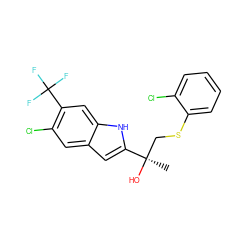 C[C@@](O)(CSc1ccccc1Cl)c1cc2cc(Cl)c(C(F)(F)F)cc2[nH]1 ZINC000034801486