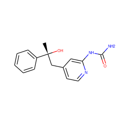 C[C@@](O)(Cc1ccnc(NC(N)=O)c1)c1ccccc1 ZINC000166796182