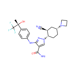 C[C@@](O)(c1ccc(Nc2nn([C@H]3CC[C@@H](N4CCC4)C[C@@H]3C#N)cc2C(N)=O)cc1)C(F)(F)F ZINC000206470405