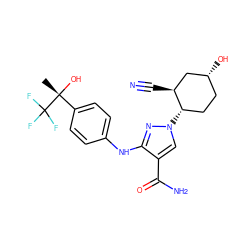 C[C@@](O)(c1ccc(Nc2nn([C@H]3CC[C@@H](O)C[C@@H]3C#N)cc2C(N)=O)cc1)C(F)(F)F ZINC000221840022