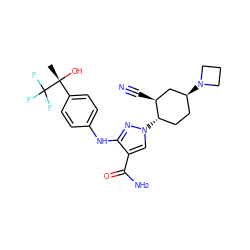 C[C@@](O)(c1ccc(Nc2nn([C@H]3CC[C@H](N4CCC4)C[C@@H]3C#N)cc2C(N)=O)cc1)C(F)(F)F ZINC000206470332