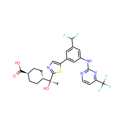 C[C@@](O)(c1ncc(-c2cc(Nc3nccc(C(F)(F)F)n3)cc(C(F)F)c2)s1)[C@H]1CC[C@H](C(=O)O)CC1 ZINC001772631022