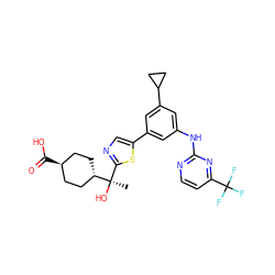 C[C@@](O)(c1ncc(-c2cc(Nc3nccc(C(F)(F)F)n3)cc(C3CC3)c2)s1)[C@H]1CC[C@H](C(=O)O)CC1 ZINC001772605117