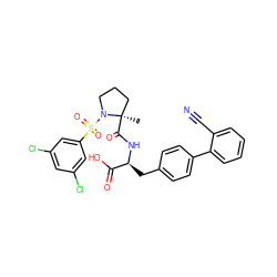 C[C@@]1(C(=O)N[C@@H](Cc2ccc(-c3ccccc3C#N)cc2)C(=O)O)CCCN1S(=O)(=O)c1cc(Cl)cc(Cl)c1 ZINC000026653092