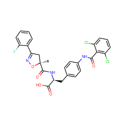 C[C@@]1(C(=O)N[C@@H](Cc2ccc(NC(=O)c3c(Cl)cccc3Cl)cc2)C(=O)O)CC(c2ccccc2F)=NO1 ZINC000059629809