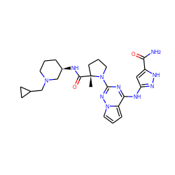 C[C@@]1(C(=O)N[C@@H]2CCCN(CC3CC3)C2)CCCN1c1nc(Nc2cc(C(N)=O)[nH]n2)c2cccn2n1 ZINC000143203502