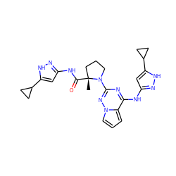 C[C@@]1(C(=O)Nc2cc(C3CC3)[nH]n2)CCCN1c1nc(Nc2cc(C3CC3)[nH]n2)c2cccn2n1 ZINC000143201462