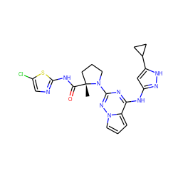 C[C@@]1(C(=O)Nc2ncc(Cl)s2)CCCN1c1nc(Nc2cc(C3CC3)[nH]n2)c2cccn2n1 ZINC000137640435