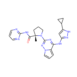 C[C@@]1(C(=O)Nc2ncccn2)CCCN1c1nc(Nc2cc(C3CC3)[nH]n2)c2cccn2n1 ZINC000143248541