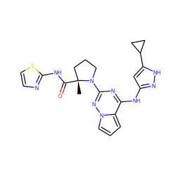 C[C@@]1(C(=O)Nc2nccs2)CCCN1c1nc(Nc2cc(C3CC3)[nH]n2)c2cccn2n1 ZINC000045291433