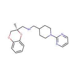 C[C@@]1(CNCC2CCN(c3ncccn3)CC2)COc2ccccc2O1 ZINC000013799859