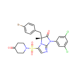 C[C@@]1(Cc2ccc(Br)cc2)C(=O)N(c2cc(Cl)cc(Cl)c2)c2ncc(S(=O)(=O)N3CCC(=O)CC3)n21 ZINC000028395152