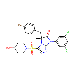 C[C@@]1(Cc2ccc(Br)cc2)C(=O)N(c2cc(Cl)cc(Cl)c2)c2ncc(S(=O)(=O)N3CCC(O)CC3)n21 ZINC000028464723