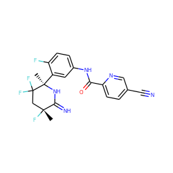 C[C@@]1(F)CC(F)(F)[C@@](C)(c2cc(NC(=O)c3ccc(C#N)cn3)ccc2F)NC1=N ZINC001772626262