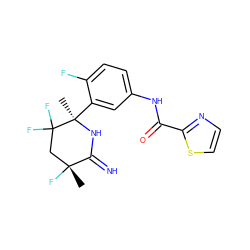 C[C@@]1(F)CC(F)(F)[C@@](C)(c2cc(NC(=O)c3nccs3)ccc2F)NC1=N ZINC001772597517