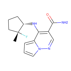 C[C@@]1(F)CCC[C@@H]1Nc1c(C(N)=O)cnn2cccc12 ZINC000203810725