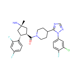 C[C@@]1(N)C[C@@H](C(=O)N2CCC(c3ncnn3-c3ccc(F)c(Cl)c3)CC2)[C@H](c2ccc(F)cc2F)C1 ZINC000084759517