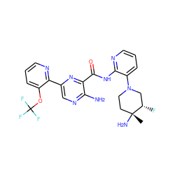 C[C@@]1(N)CCN(c2cccnc2NC(=O)c2nc(-c3ncccc3OC(F)(F)F)cnc2N)C[C@@H]1F ZINC001772583010