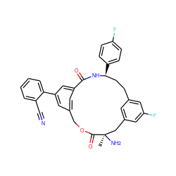 C[C@@]1(N)Cc2cc(F)cc(c2)CC[C@H](c2ccc(F)cc2)NC(=O)c2cc(cc(-c3ccccc3C#N)c2)COC1=O ZINC000028950046