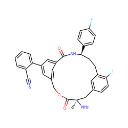 C[C@@]1(N)Cc2ccc(F)c(c2)CC[C@H](c2ccc(F)cc2)NC(=O)c2cc(cc(-c3ccccc3C#N)c2)COC1=O ZINC000028950048