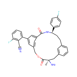 C[C@@]1(N)Cc2cccc(c2)CC[C@H](c2ccc(F)cc2)NC(=O)c2cc(cc(-c3cccc(F)c3C#N)c2)COC1=O ZINC000028950052