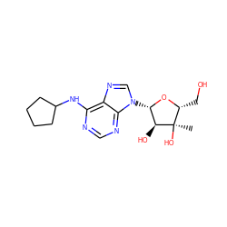 C[C@@]1(O)[C@@H](CO)O[C@@H](n2cnc3c(NC4CCCC4)ncnc32)[C@@H]1O ZINC000013610737