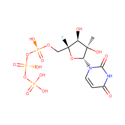 C[C@@]1(O)[C@H](O)[C@@](F)(CO[P@@](=O)(O)O[P@@](=O)(O)OP(=O)(O)O)O[C@H]1n1ccc(=O)[nH]c1=O ZINC000209569715