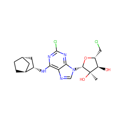 C[C@@]1(O)[C@H](O)[C@@H](CCl)O[C@H]1n1cnc2c(N[C@H]3C[C@H]4CC[C@H]3C4)nc(Cl)nc21 ZINC000261136347